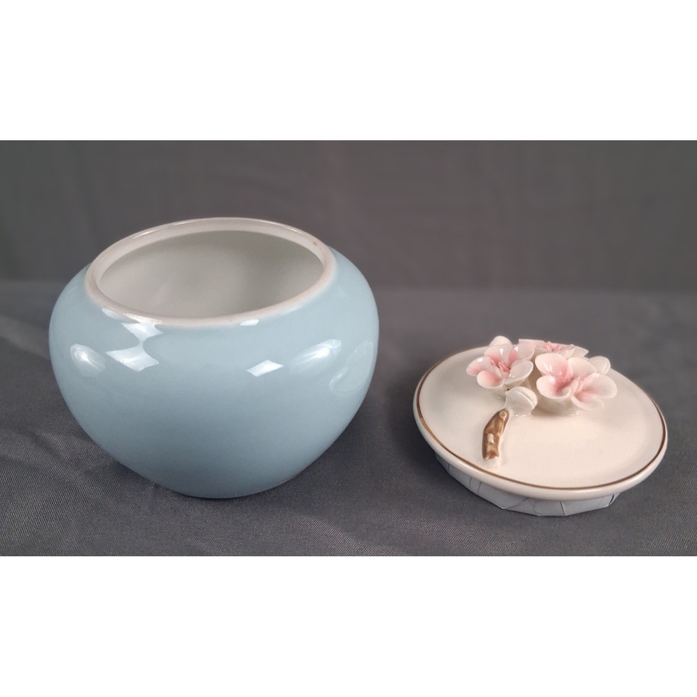 Ceramic Tea Caddy Handmade Pinch Flower Blue Ceramic Tea Sealing Jar Canister - Picture 3 of 13